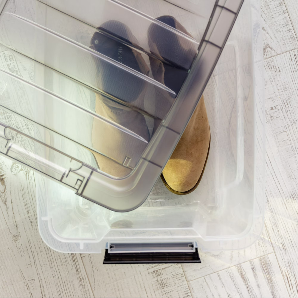 IRIS USA 19 Qt Plastic Storage Bins w/ Lids, Clear Latching Stackable Totes, 4pk