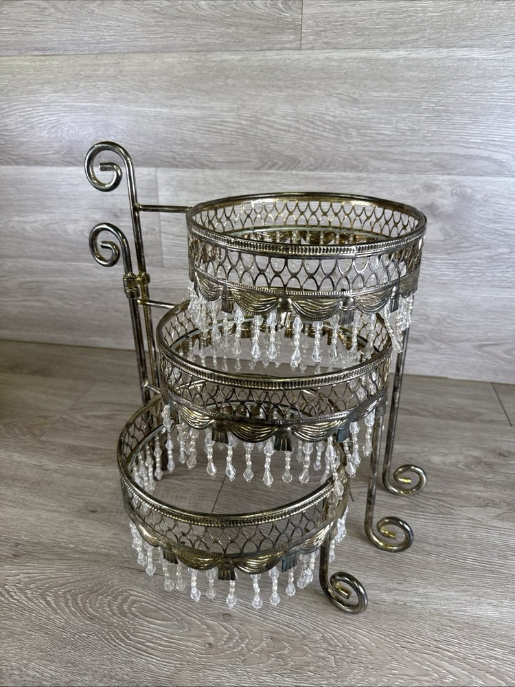 VTG Davco Silver Ltd. Three Tier Beaded Dessert Platform Beaded