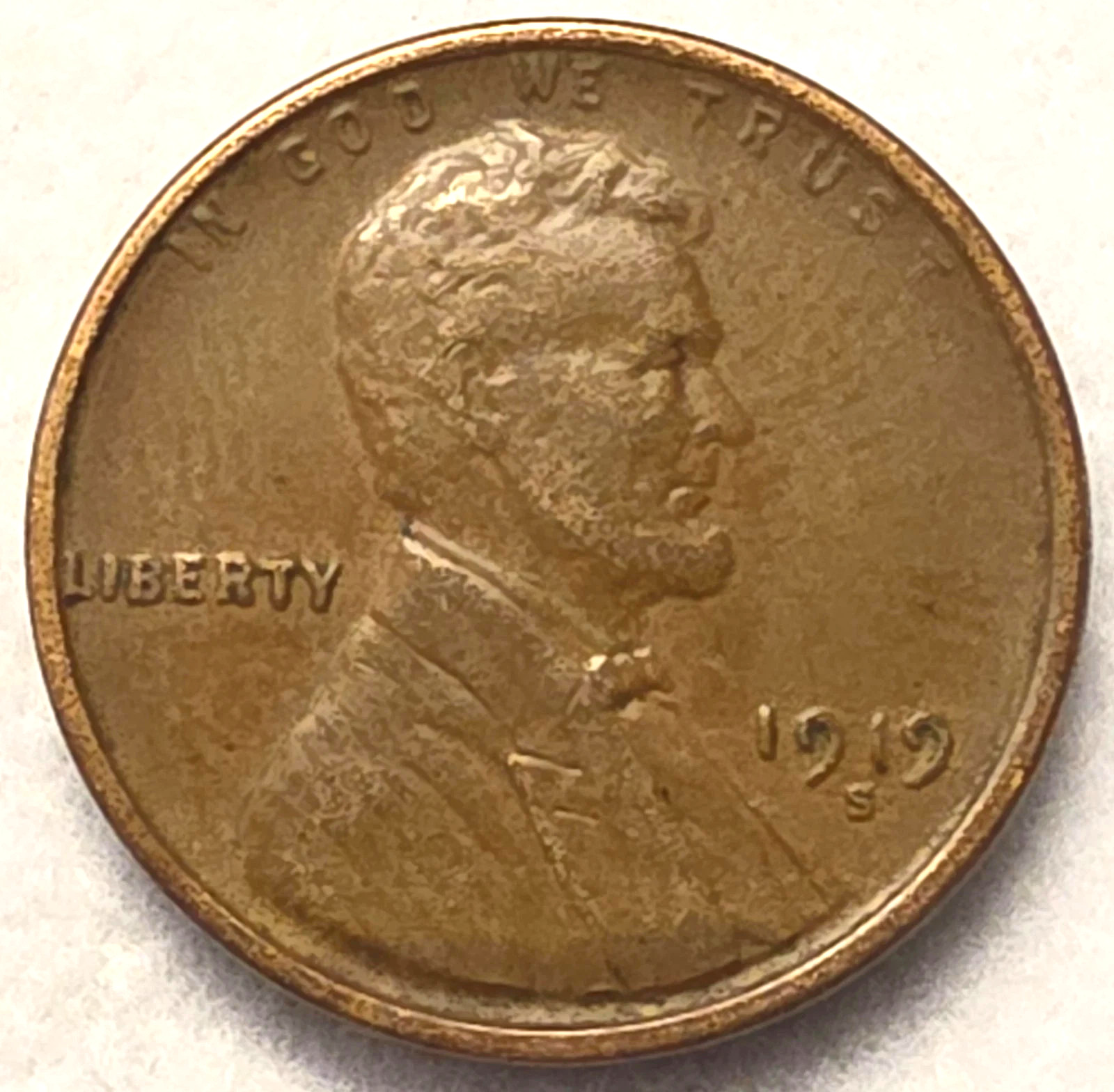 1919-S Lincoln Cent Good (G) to FINE (F) Circulated Condition Copper Penny