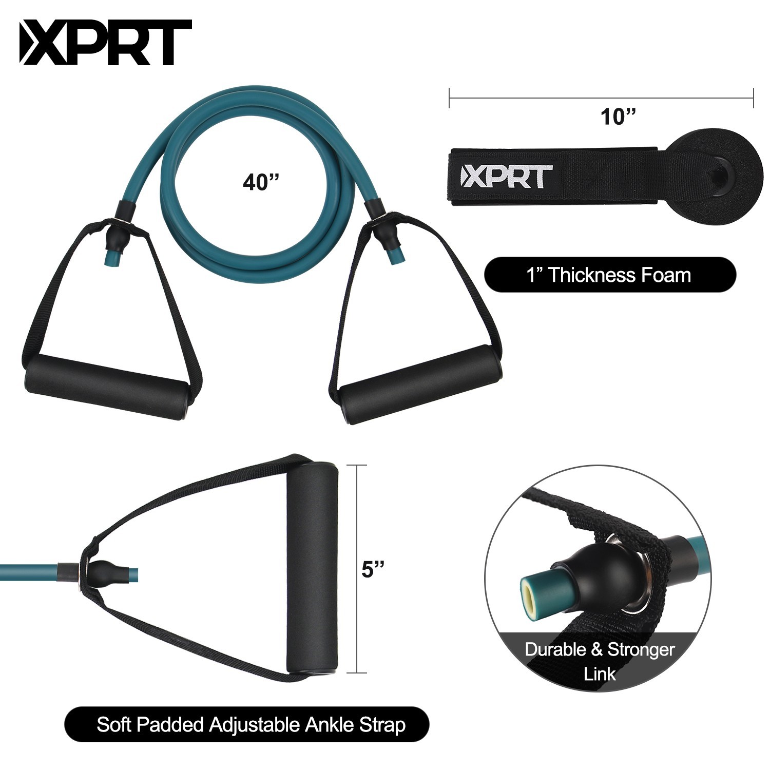 XPRT Fitness Resistance Tube Band w/ Handles & Door Anchor–Durable Natural Latex