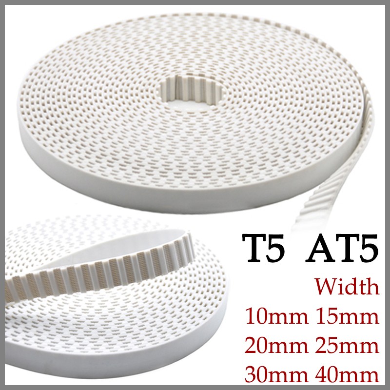T5/AT5 Timing Belt Open White Polyurethane With Steel Wire Width 10/15/20~40mm