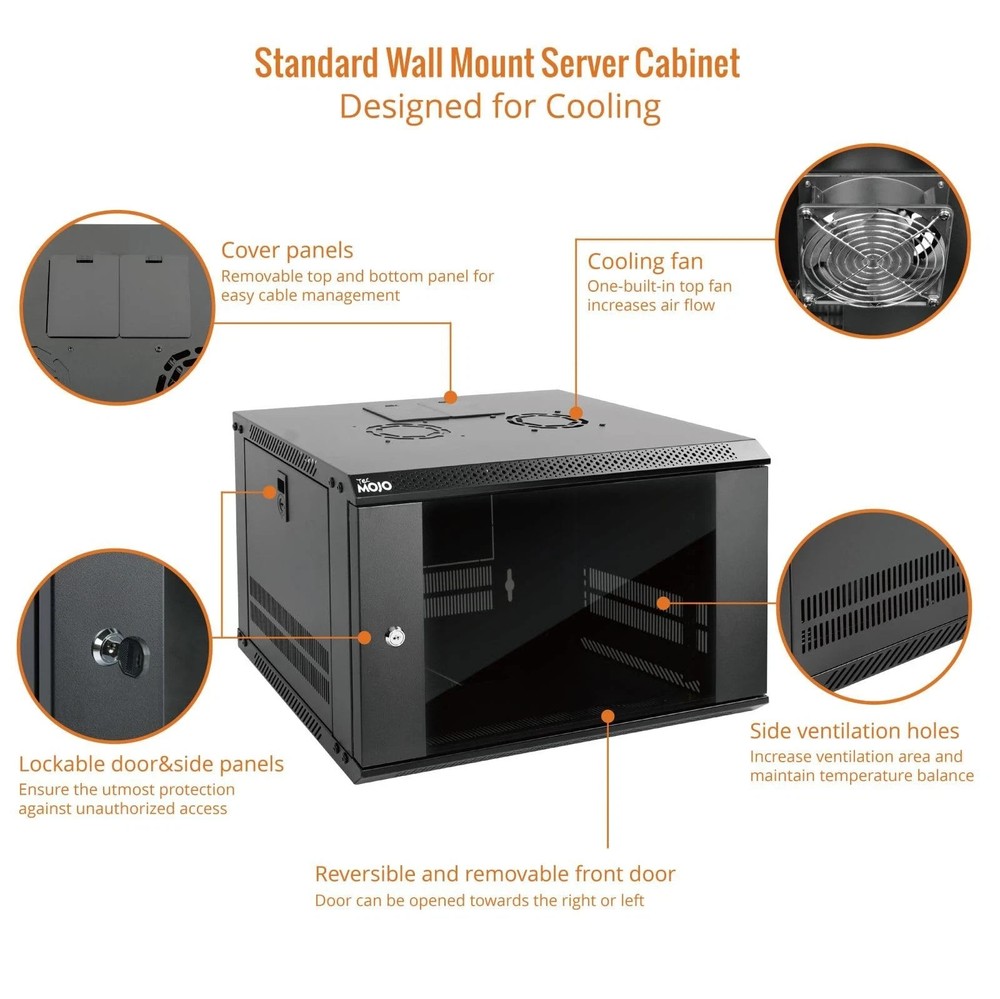 Tecmojo 6U Wall Mount Server Cabinet IT Network Rack Enclosure Lockable Door