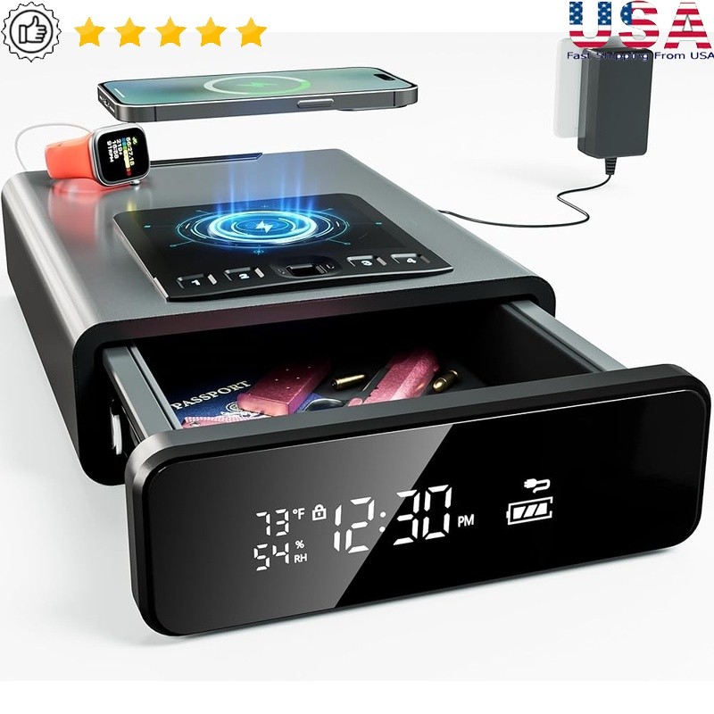 Biometric Gun Safe Wireless Charging LED Display Quick Access Touchscreen Keypad