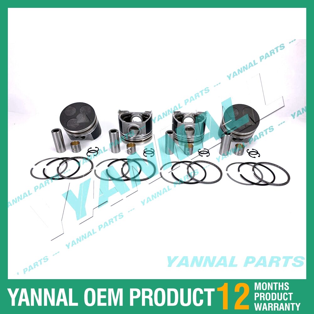4Pcs Piston With Piston Ring+0.5mm For Kubota V3600 engine (oversize)