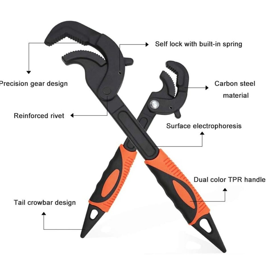 4 Pcs Multi-function Universal Wrench Set Self Adjusting, Pipe Wrench