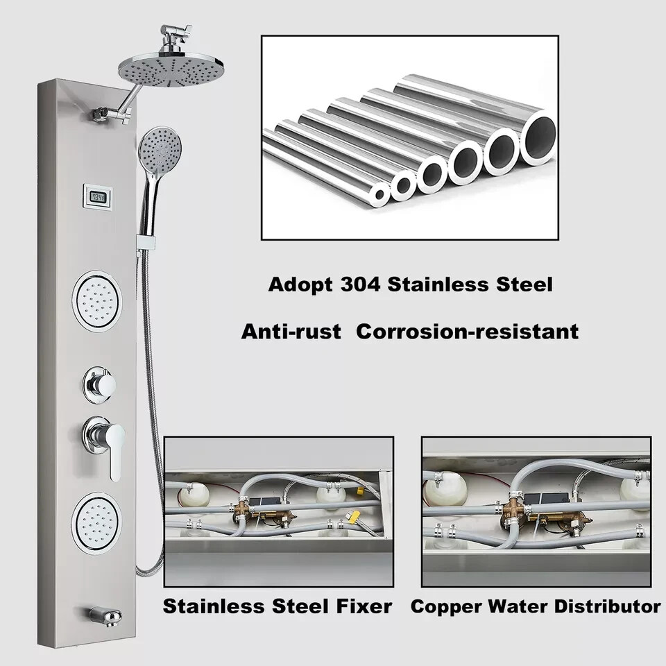 Shower Panel Tower System 8''Adjustable Rainfall Shower Head & Massage Body Jet