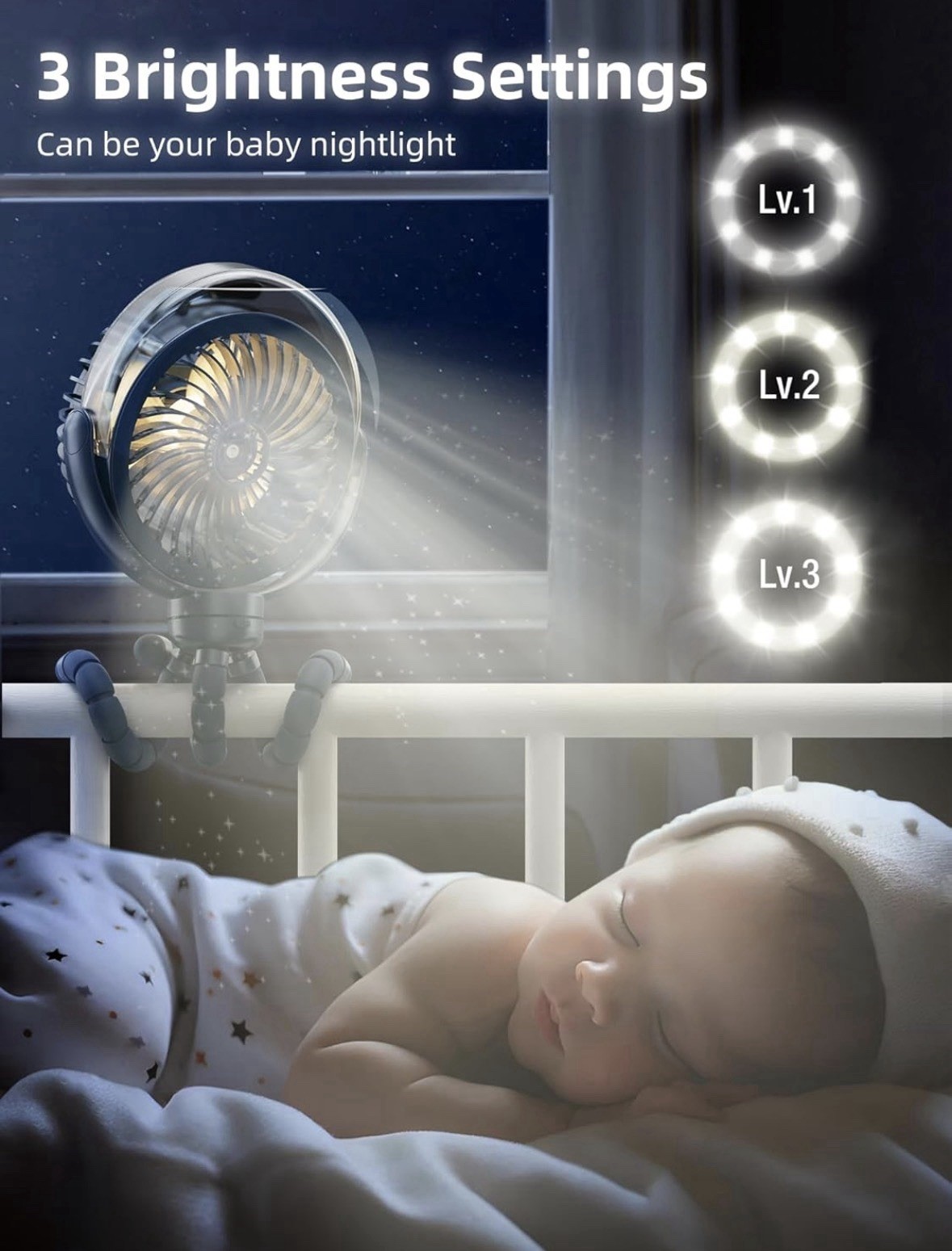 Misting Stroller Fan, 6000mAh Battery Operated Portable Fan with Light