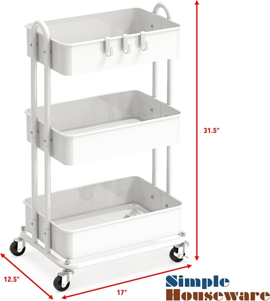 Compact White Utility Rolling Cart