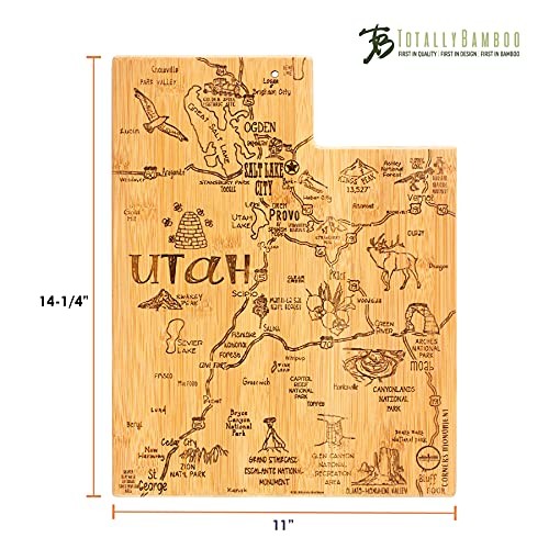 Destination Utah State Shaped Serving and Cutting Board, Includes Hang Tie