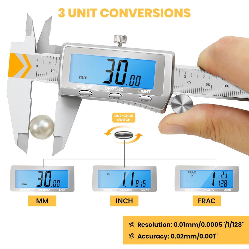 Digital Caliper, Rechargeable Caliper Measuring Tool with Backlight LCD Screen,V