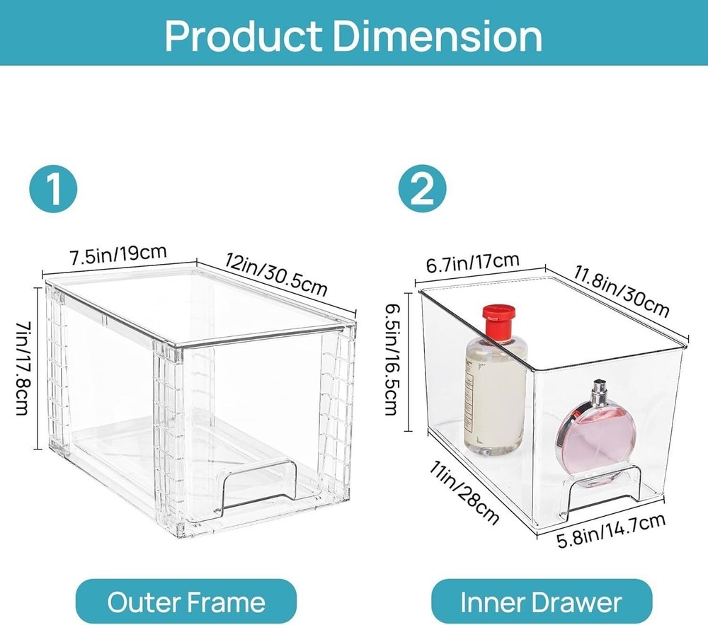 4 Pack Large Stackable Storage Drawers Clear Acrylic Drawer Organizers Kitchen
