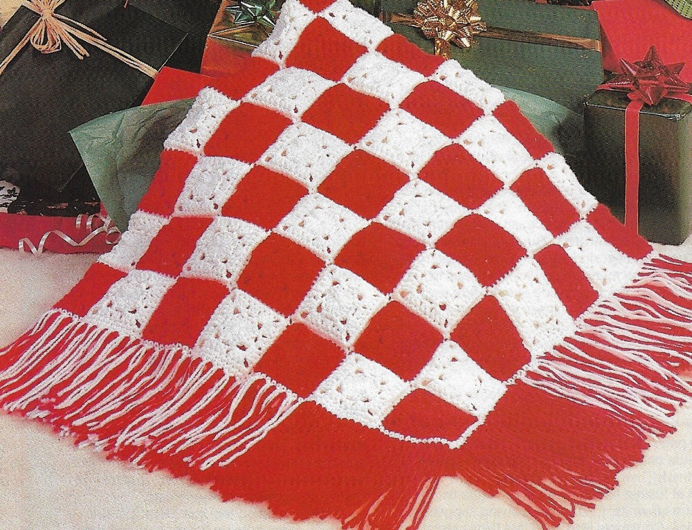 Red-Checked Afghan crochet pattern instructions