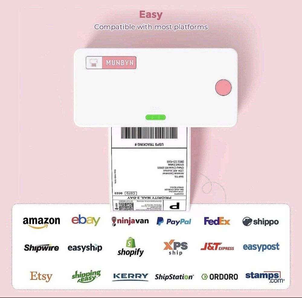 MUNBYN 4x6 Thermal Shipping Label Printer-Pink