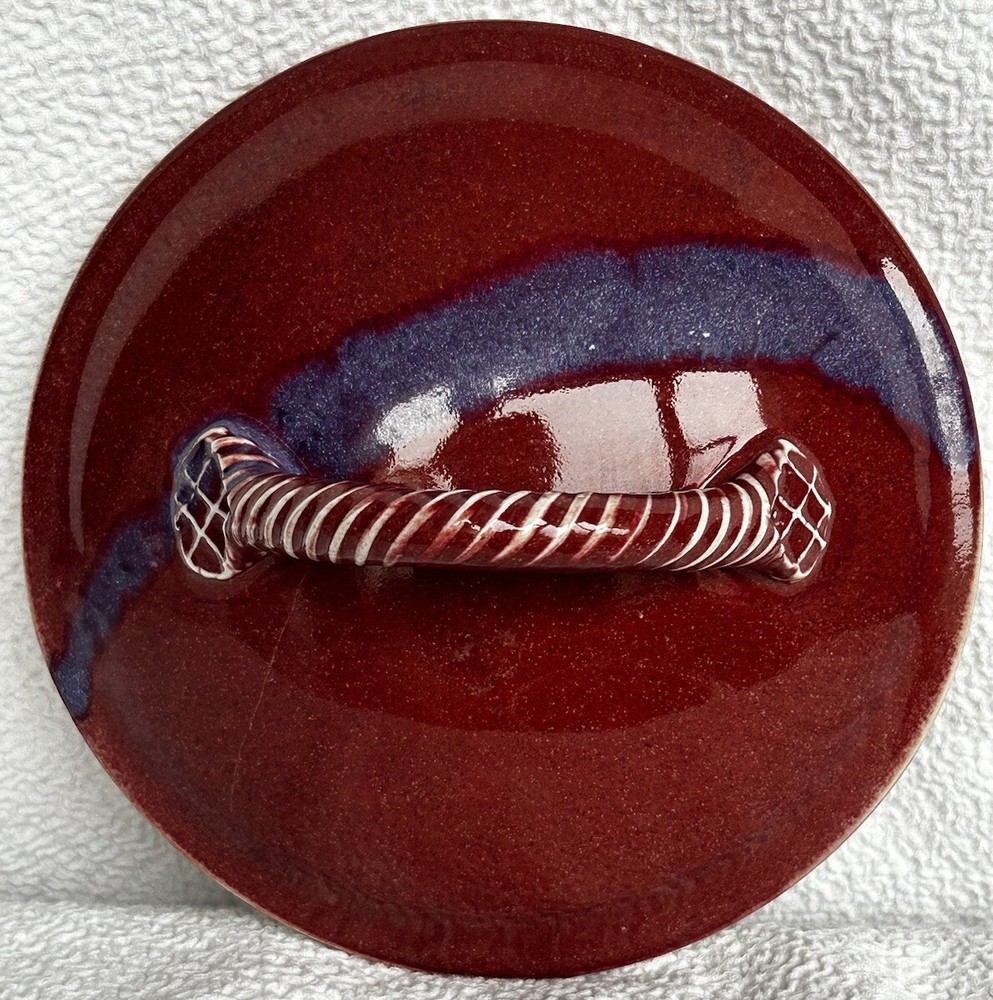 Casserole Dish Silver Ridge Pottery Twisted Rope covered Rust Red & Purple EUC