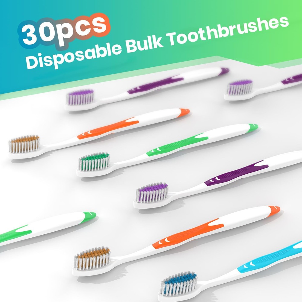 30 Pack Bulk Toothbrushes with Covers, Individually Wrapped Tooth Brush Pack
