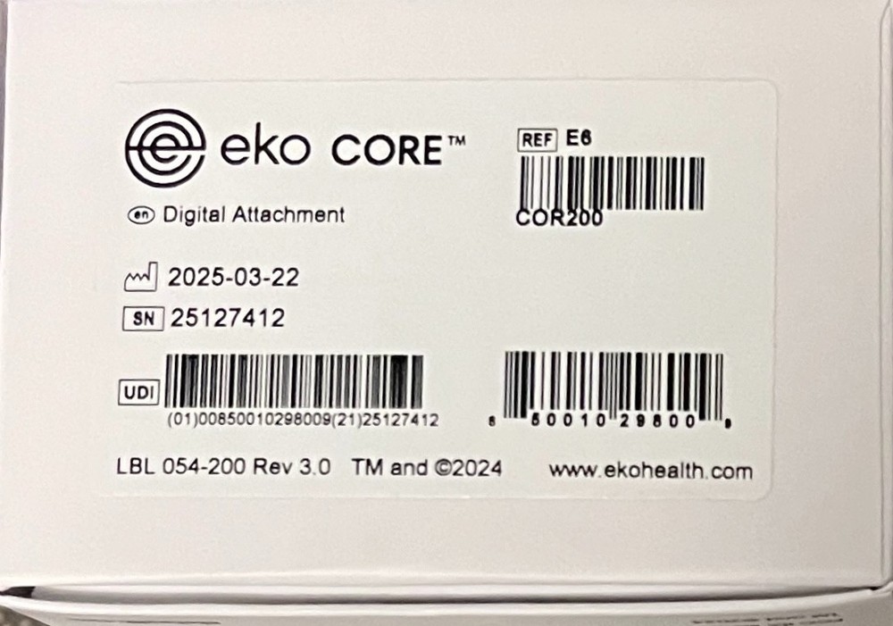 Eko Core Digital Stethoscope Attachment, 40x Amplifier, Bluetooth Enabled