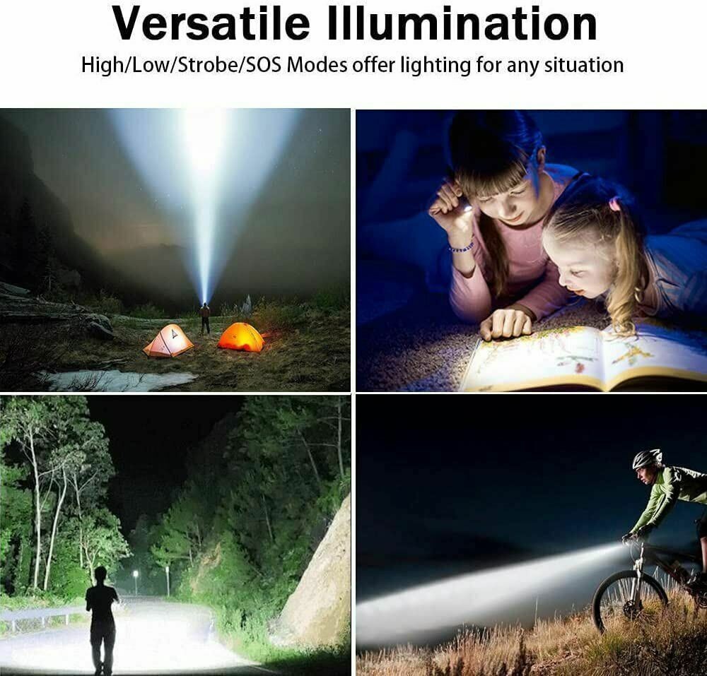 2PACK 99000000 LM Super Bright LED Tactical Flashlight Rechargeable Work Light