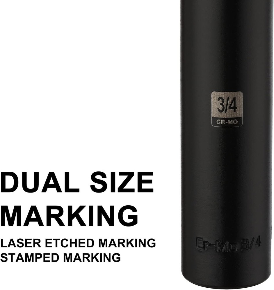 Mayouko 1/2" Drive 3/4" Extra Long Deep Impact Socket, CR-MO, 6 Point, Large