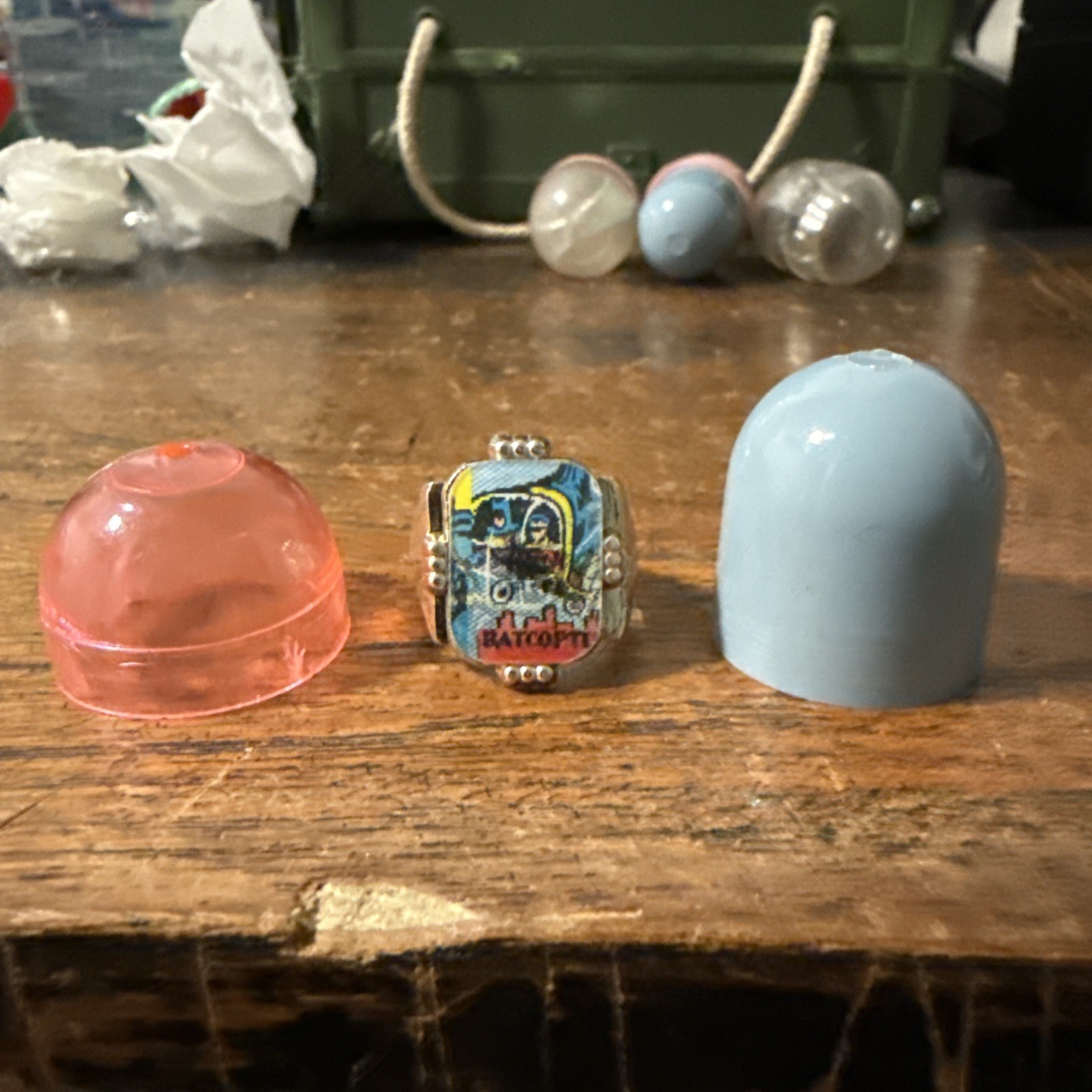 Vintage Batman & Robin Batcopter Plastic Flicker Ring (Silver Color) W OG Case