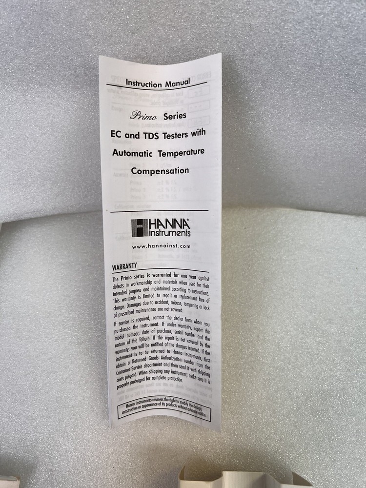 Hanna Instruments Primo EC and TDS Testers Conductivity Meter