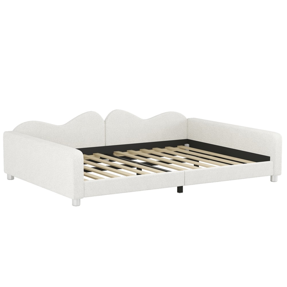 Upholstered Daybed Sherpa Fabric Sofabed Cloud-Shaped Backrest White