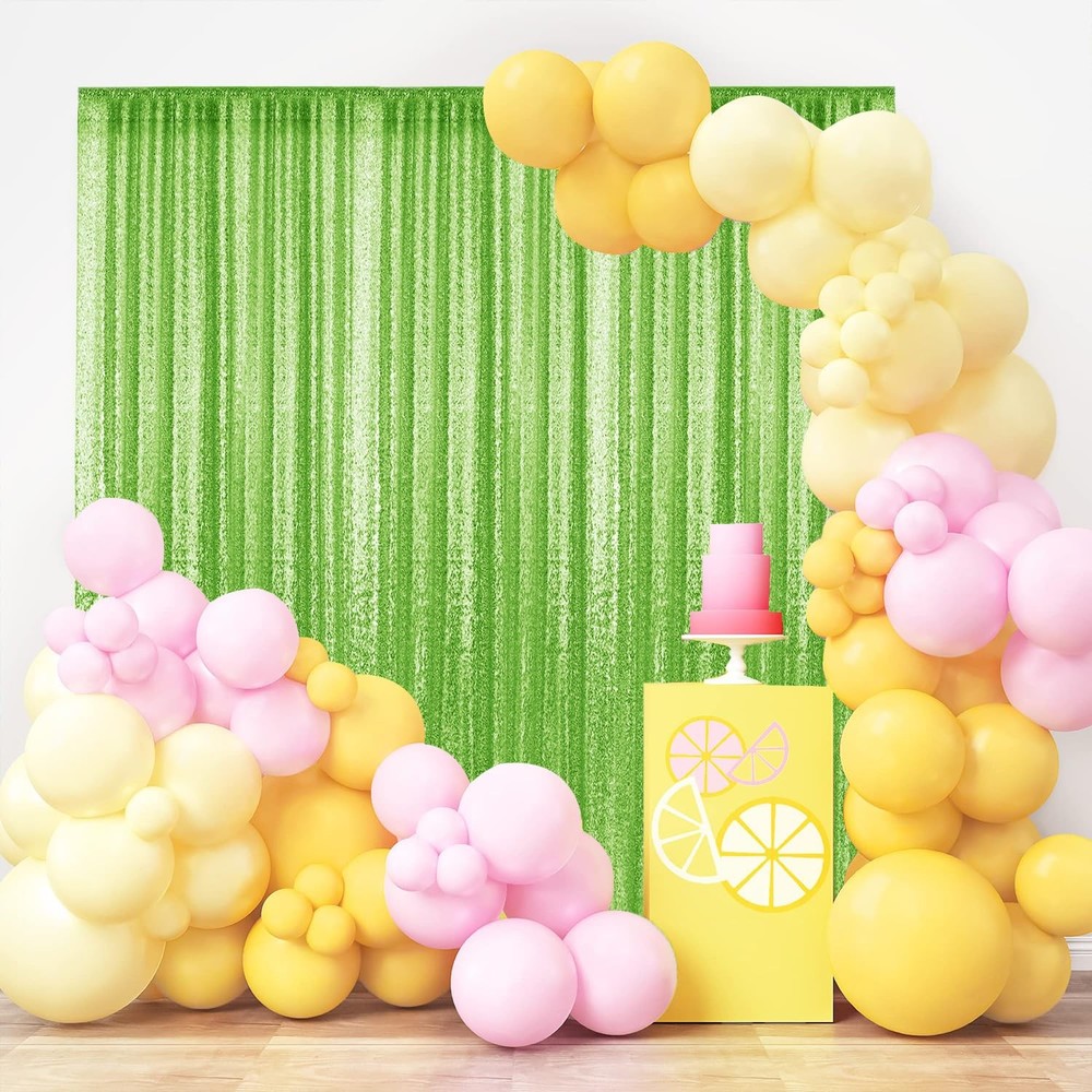 Green Sequin Backdrop Curtains 2 PCS Panels 28ft Total Width Glitter Fabric