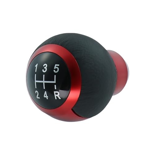 5 Speed Manual Shift Knob Leather Round Ball Gear Shifter Knobs Handle Red