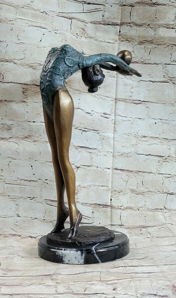 100% Solid Bronze Sculpture LTD Edition Balanced Ball Ballerina Sculpture Statue