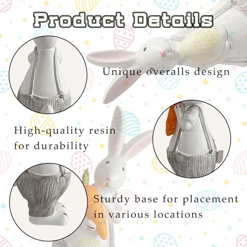 Resin Easter Bunny Decor, Adorable Mini Bunny Figurine with Carrot and Overalls