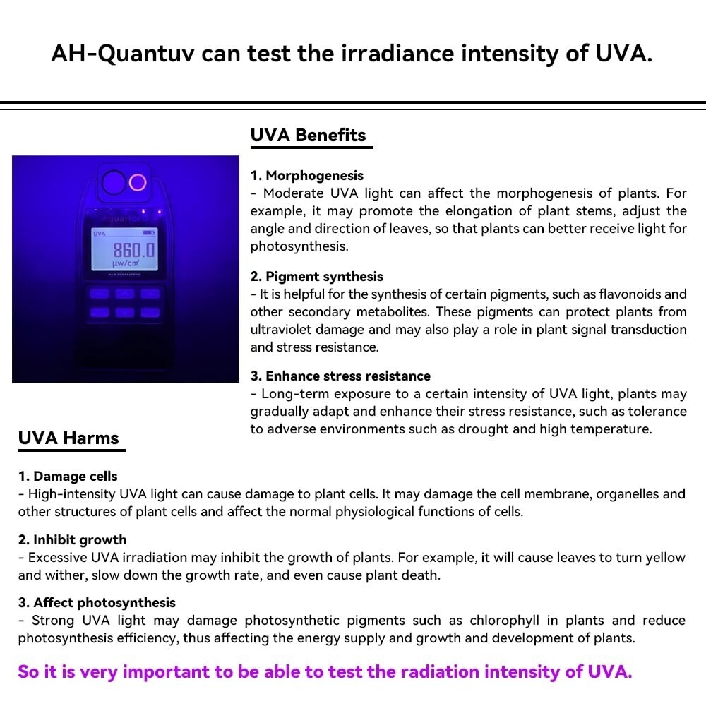 AH-Quantuv PAR Meter,Test PPFD(400-750nm) and UVA(320-400nm) Irradiance
