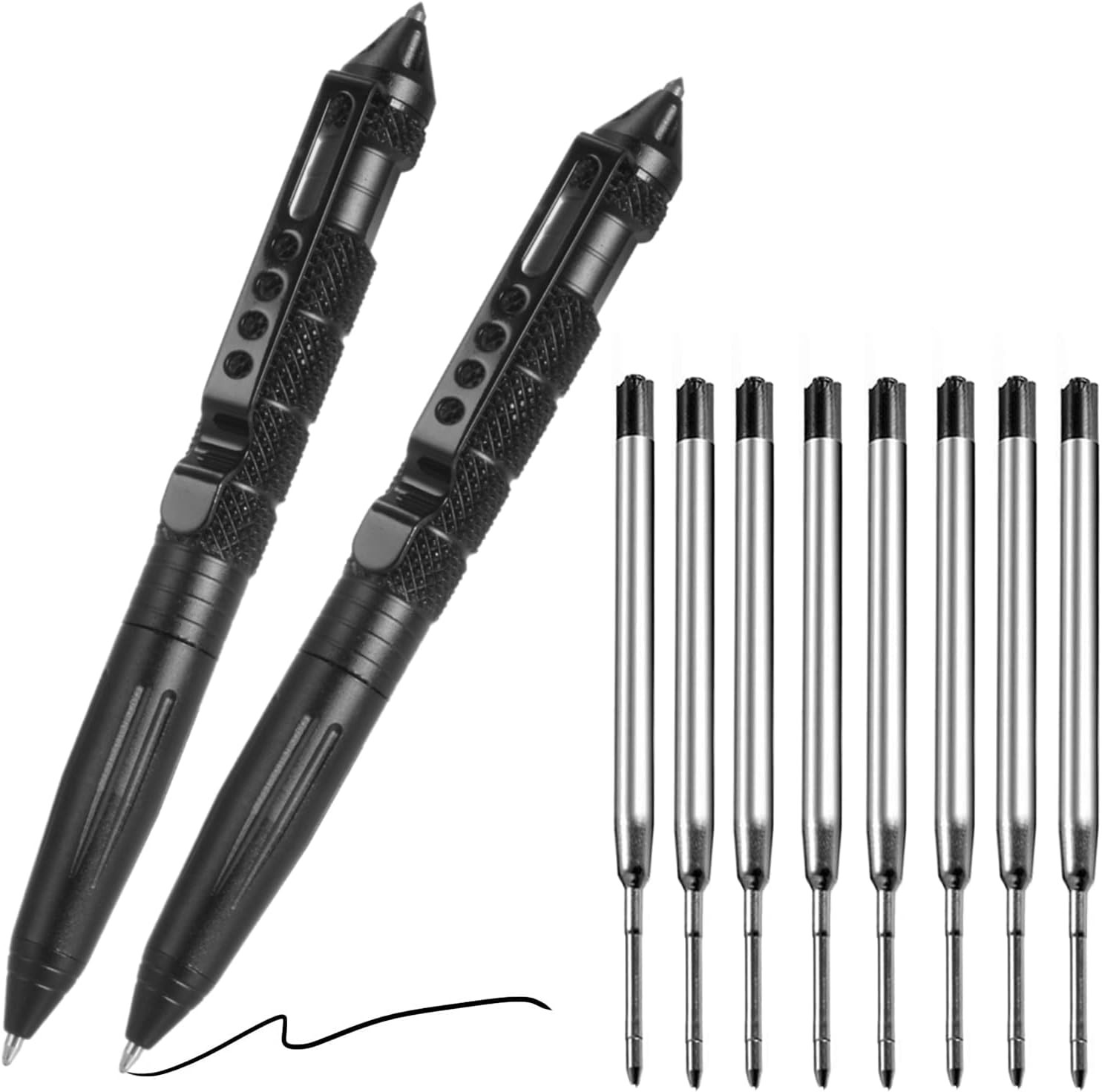 Tungsten Steel Military Tactical Pen - 2 Pack Emergency Self Defense with 8 Blac