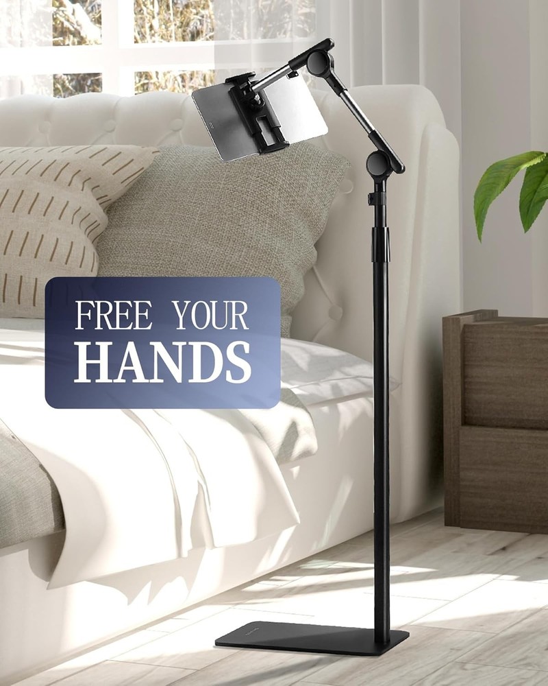 Tablet Floor Stand with Double Self-Locking Worm Gears, 70.9”Height Adjustabl...