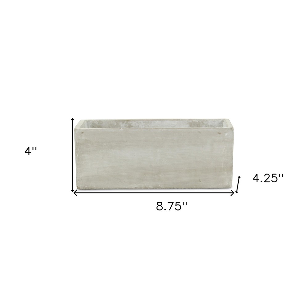 9" Light Gray Cement Indoor Outdoor Rectangular Pot Planter