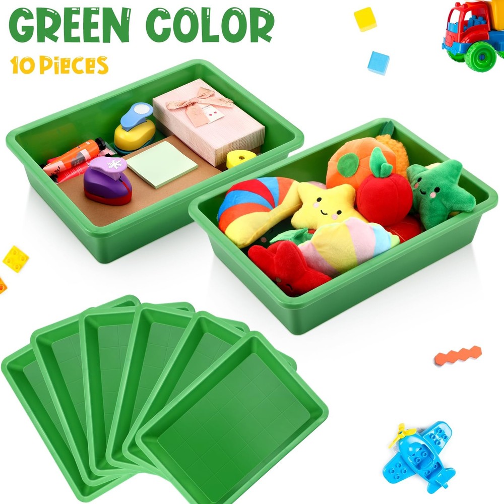 10 PCS Green Flat Storage Organizer Tray Bin Letter Size Paper Stackable