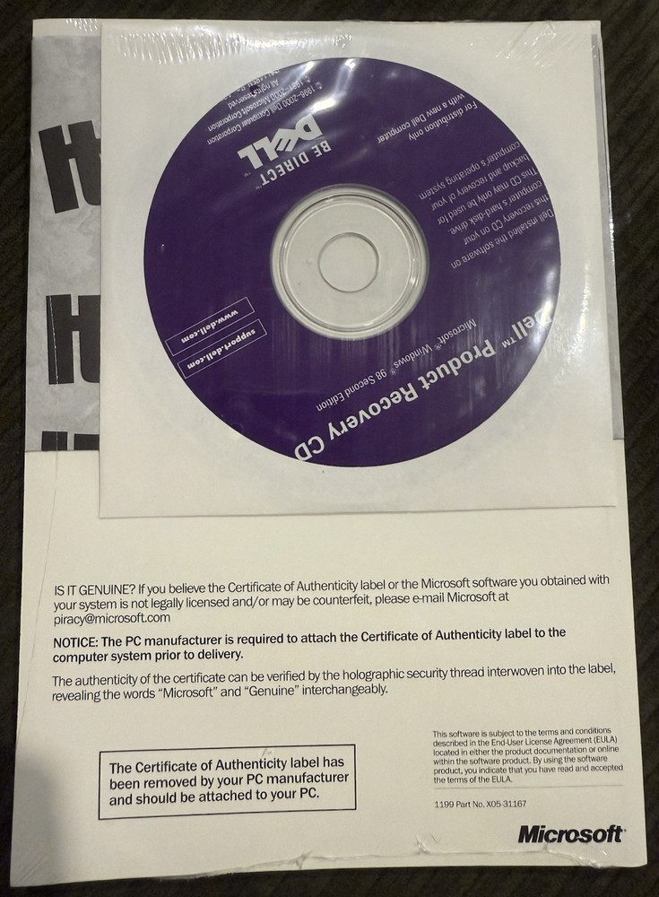 Microsoft Windows 98 Second Edition Getting Started Manual & CD for Dell Sealed