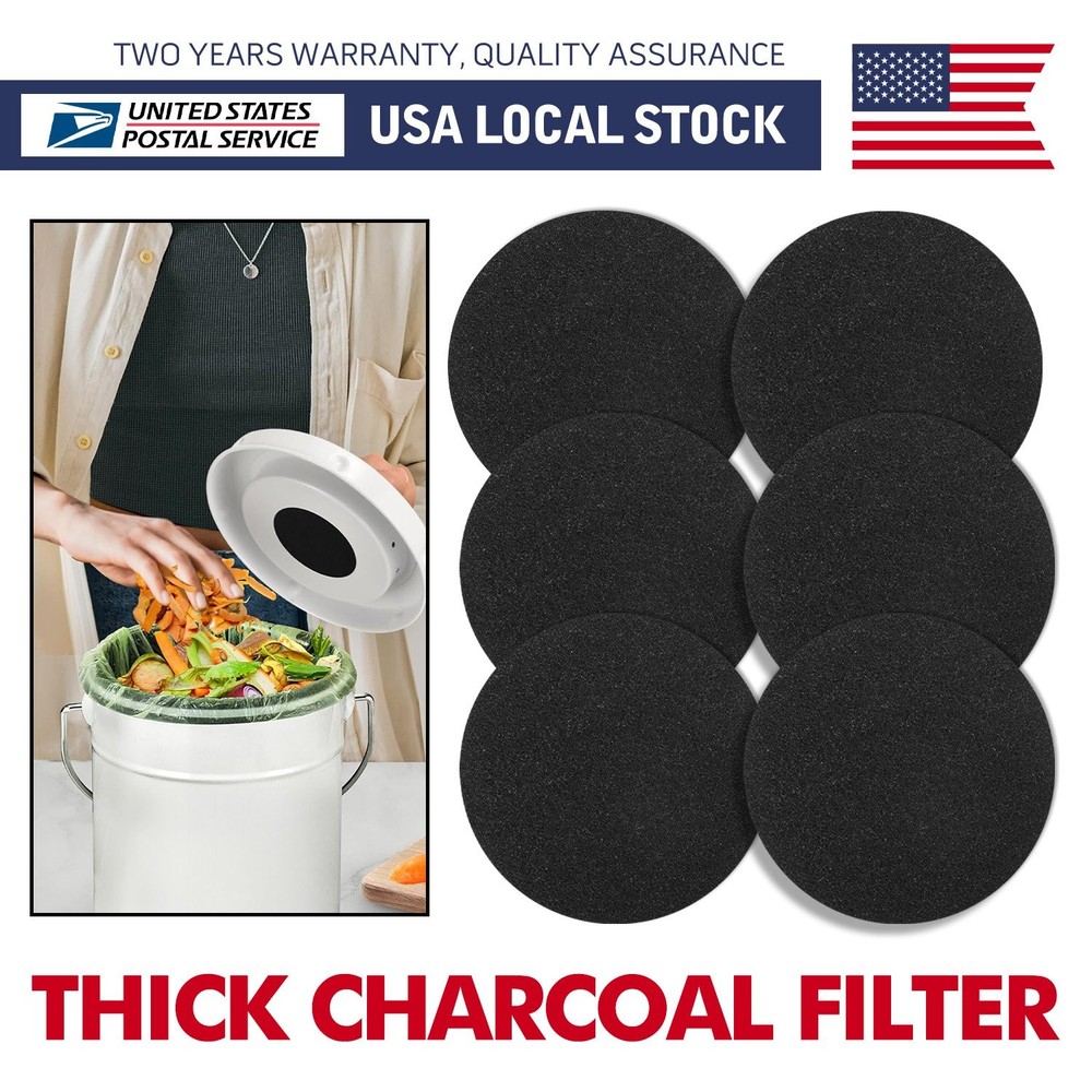 6.7 Inch Activated Carbon Layer Compost Bin Filters 6 Pack Long Lasting Use