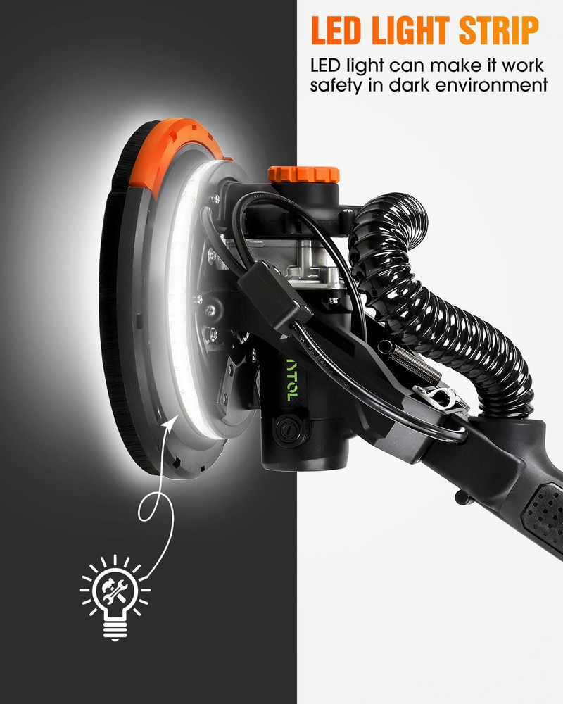 Electric Drywall Sander with Vacuum, LED Light, Variable Speed & Foldable Handle