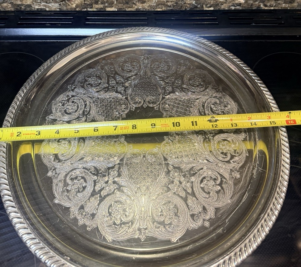 Vintage Traditional Ware 7822 Silverplate Round Serving Tray 16” Ornate