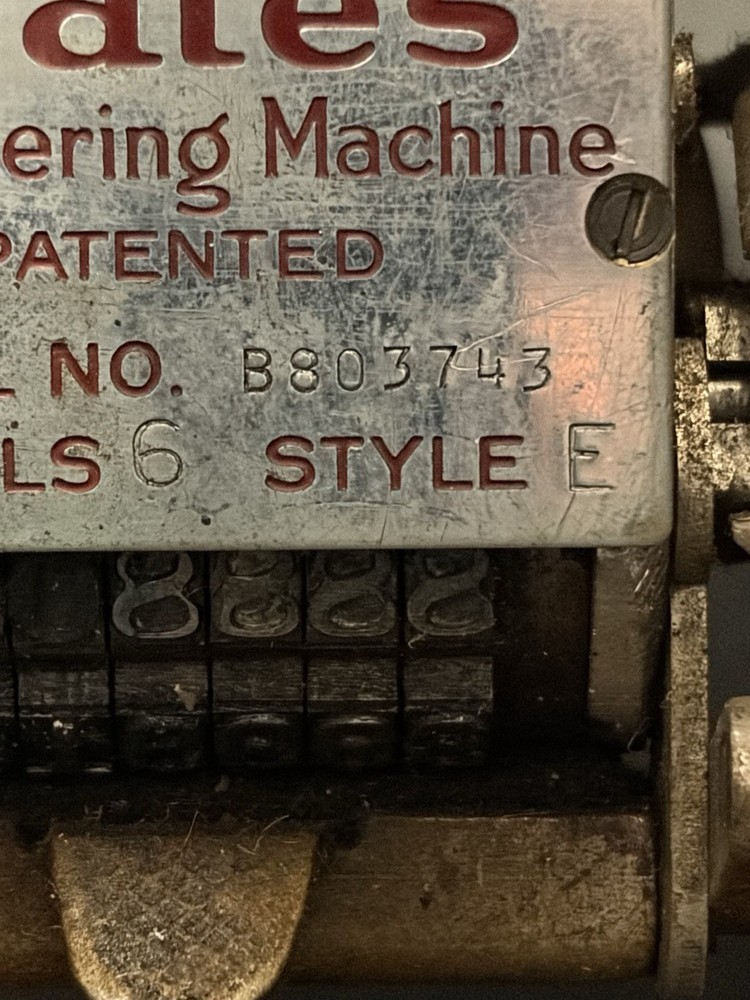 Bates Numbering Machine Style E 6-Wheel Working Serial B803743 USA