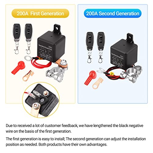 DC12V 200A Remote Battery Disconnect Switch Kill 200A with Long Negative Wire