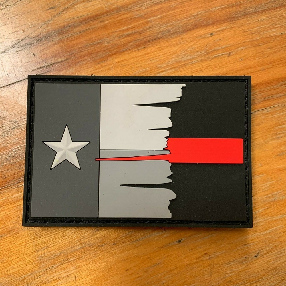 Subdued Tattered Texas State Flag Thin Red Line PVC Patch