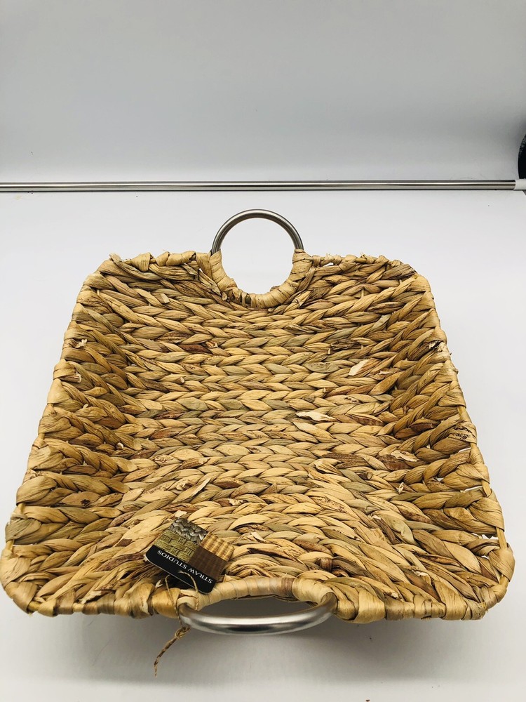 Straw Studios 14" Wicker Basket/Serving Tray With Handles Designed Beautifully