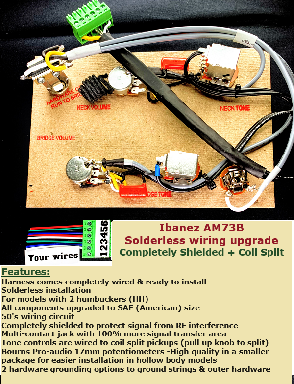 Ibanez AM73 Solderless Wiring Upgrade Completely Shielded + Coil Split + Reamer!