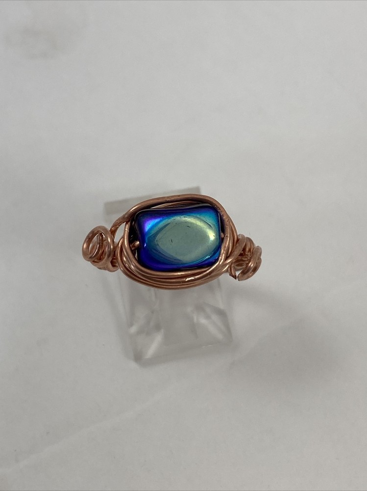 Handmade ~ Copper Wire Wrap ~ Glass Bead Ring ~ Size 8 #130