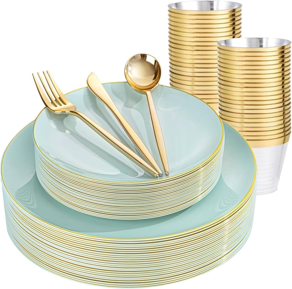 Sage Green Disposable Dinnerware - 25 Guests