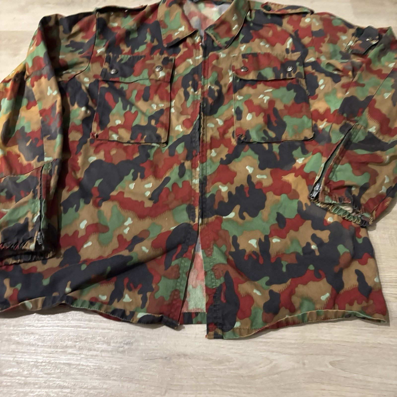 Vintage Swiss Alpenflage Field Coat Shirt Men's Large/XL Military Full Zip Hess