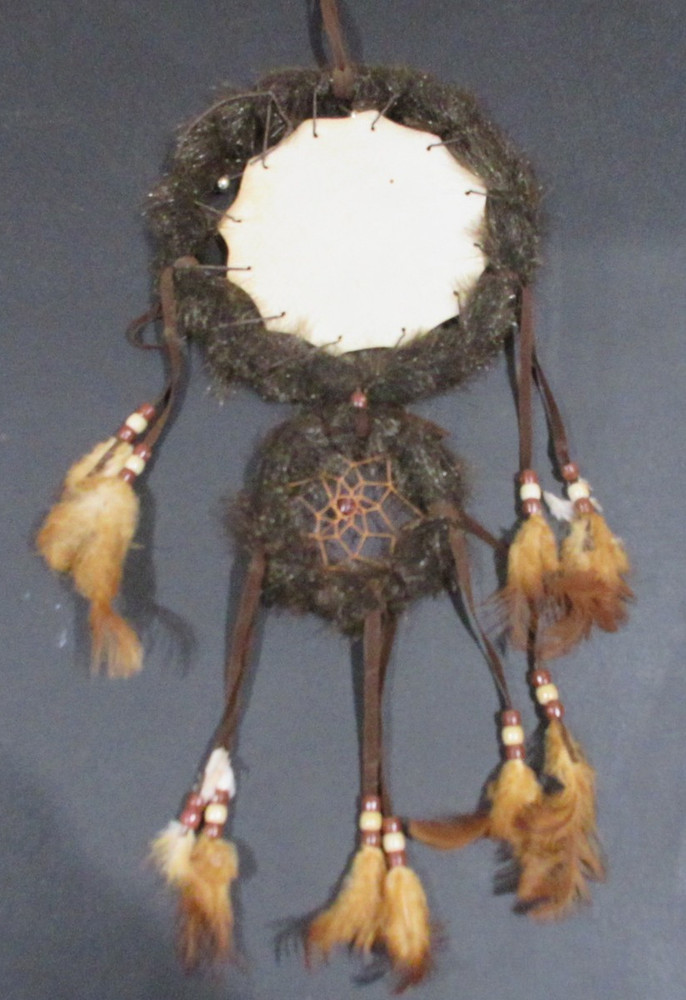 Two Circle Feathered 7" Dream Catcher With Bald Eagle