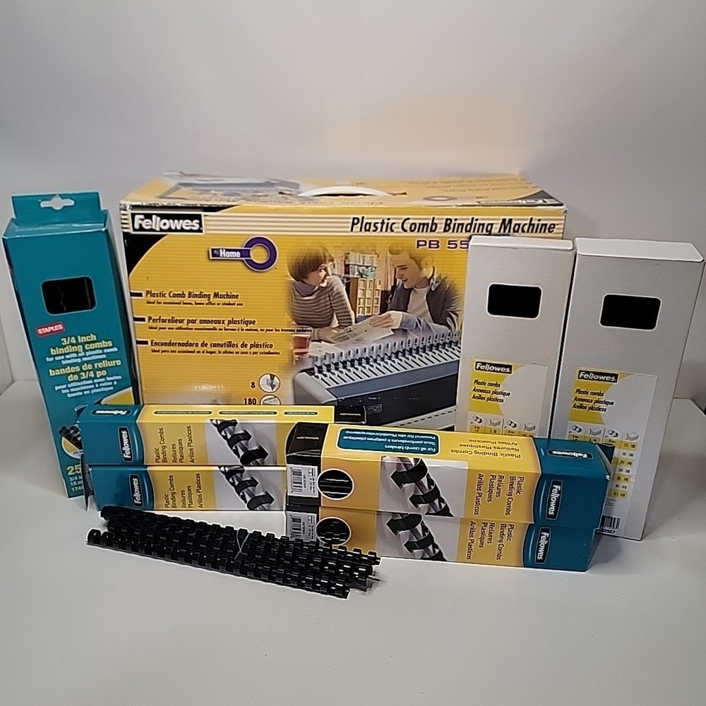 Fellowes PB 55 Plastic Comb Binding Machine CRC52101 With 3/8” & 1/2” Combs