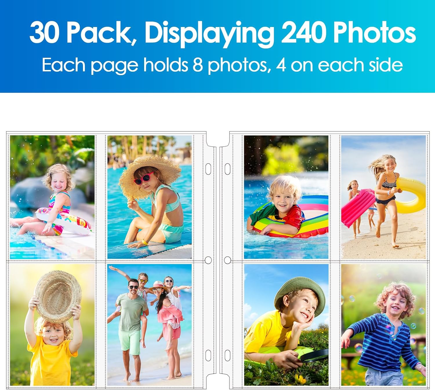 30-Pk 3.5x5 Photo Sleeves for 3-Ring Binder - Holds 240 Photos, Acid-Free