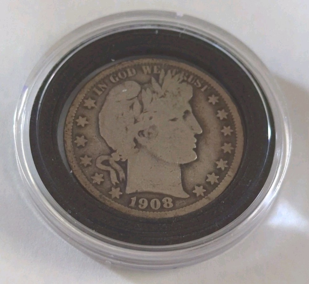 1908-0 BARBER HALF DOLLAR 50C ENCAPSULATED 90% SILVER